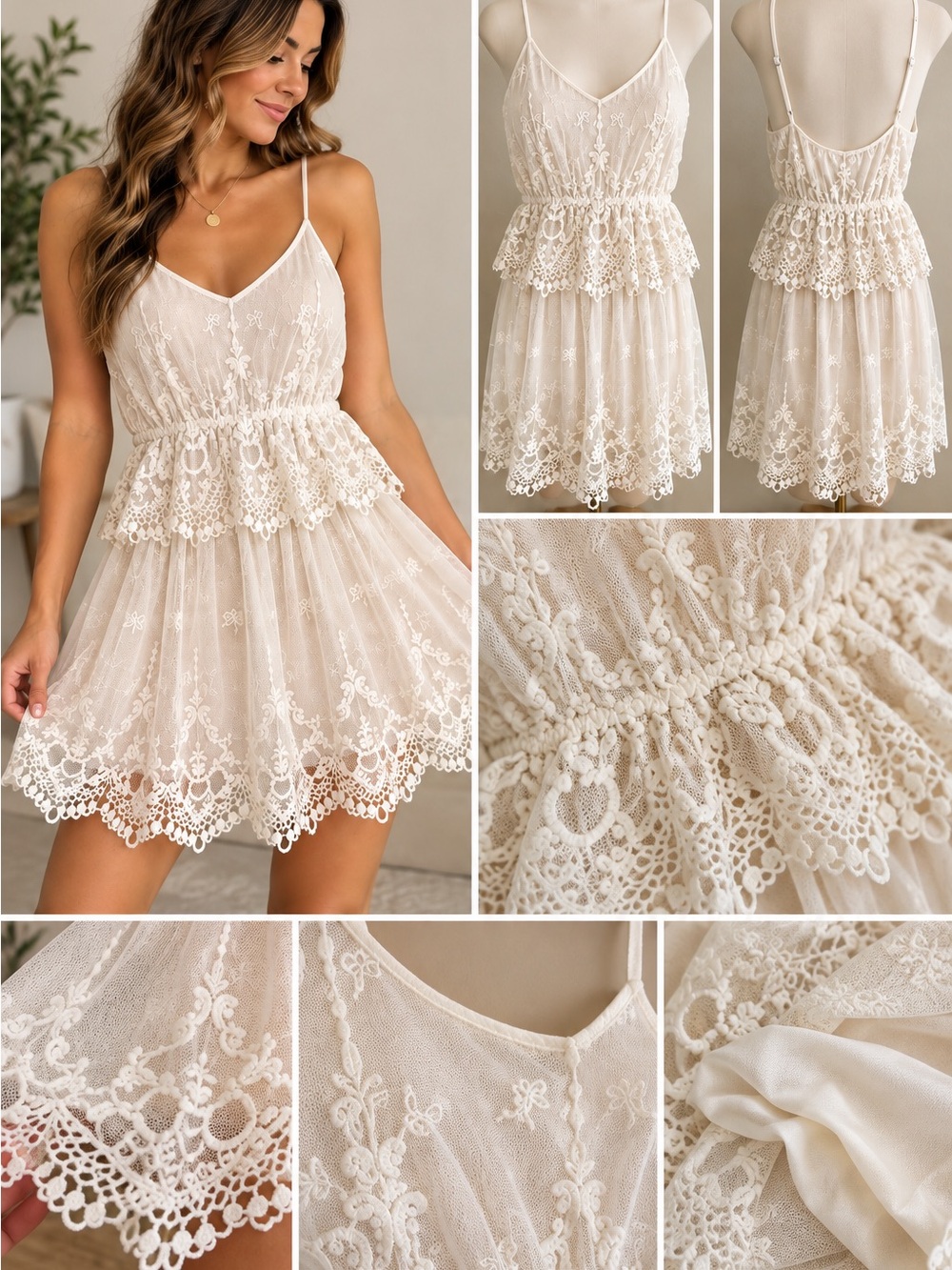 Astr Cream Lace Peplum Mini Dress
